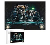 Puzzles pour Adolescents 300 PCS Night Drive Canine Duo in Classic Car Puzzle Anti-Stress, Jouet Idéal pour Une Décoration Amusante À La Maison, 300 PCS