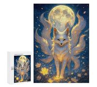 Puzzles pour Adolescents 300 PCS Nine-Tailed Fox Under The Moon Puzzles Jeux De Détente Décoration Parfaite Cadeaux Uniques d'anniversaire Et De Noël 300 PCS