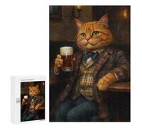 Puzzles pour Adolescents 300 PCS Orange Tabby Cat in A Pub Holding A Beer Puzzles pour Adultes Jeux Familiaux pour S'amuser en Famille Offrez des Cadeaux pour Toute La Famille 300 PCS