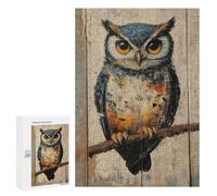 Puzzles pour Adolescents 300 PCS Owl Painting on Wood Panel Simple Bird Wall Art Puzzles pour Adultes Jeux Familiaux pour S'amuser en Famille Offrez des Cadeaux pour Toute La Famille 300 PCS