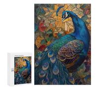 Puzzles pour Adolescents 300 PCS Peacock Stained Glass Art Puzzles pour Adultes Jeux Relaxants pour S'amuser en Famille Cadeaux De Noël Et d'anniversaire 300 PCS
