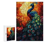 Puzzles pour Adolescents 300 PCS Peacock Stained Glass Puzzles pour Adolescents Jeux Relaxants Assemblage De Motifs Cadeaux Uniques d'anniversaire Et De Noël 300 PCS