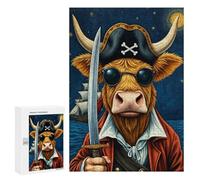 Puzzles pour Adolescents 300 PCS Pirate Cow with Sword Puzzles pour Adolescents, Jouets À Faire Soi-même, Activités Amusantes À La Maison pour Passer Le Temps, 300 PCS