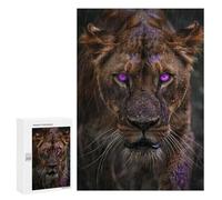 Puzzles pour Adolescents 300 PCS Purple-Eyed Lioness in Rain Puzzles pour Adultes Assemblage De Modèles De Puzzles Défi À Réaliser Soirée Jeux Et Divertissement en Famille 300 PCS