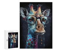 Puzzles pour Adolescents 300 PCS Puzzle pour Adultes Giraffe with Glasses Art Print-2 Puzzle Mural Difficile À Difficile Aide À Exercer Le Cerveau 300 PCS