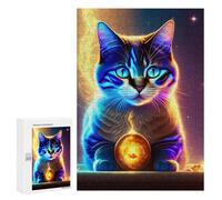 Puzzles pour Adolescents 300 PCS Puzzle pour Adultes Glowing Mystic Cat Orb Puzzle Mural Difficile À Difficile Aide À Exercer Le Cerveau 300 PCS