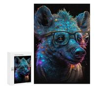 Puzzles pour Adolescents 300 PCS Puzzle pour Adultes Neon Hyena with Glasses-2 Puzzle Mural Difficile À Difficile Aide À Exercer Le Cerveau 300 PCS