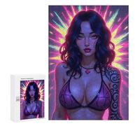 Puzzles pour Adolescents 300 PCS Puzzle pour Adultes Neon Noir - Geometric Goddess in Cyber-Gothic Splendor Puzzle Mural Difficile À Difficile Aide À Exercer Le Cerveau 300 PCS