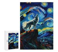 Puzzles pour Adolescents 300 PCS Puzzle pour Adultes Wolf Howling Under Starry Night Sky Puzzle Mural Difficile À Difficile Aide À Exercer Le Cerveau 300 PCS