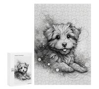 Puzzles Pour Adolescents 300 PCS Puzzles A Sketchy Black And Whit Line Drawing of An Adorable Dog. The Dogs Line Drawing Hair Is Wi Puzzle Jeu Manuel Décoration Murale Idéal Comme Cadeau Pour Toute La