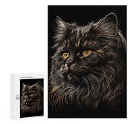 Puzzles pour Adolescents 300 PCS Puzzles Cat Black Gold Puzzle Jeu Manuel Décoration Murale Idéal comme Cadeau pour Toute La Famille 300 PCS