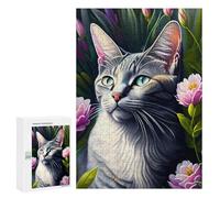 Puzzles pour Adolescents 300 PCS Puzzles Floral Cat Portrait Art Print Puzzle Jeu Manuel Décoration Murale Idéal comme Cadeau pour Toute La Famille 300 PCS