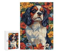 Puzzles pour Adolescents 300 PCS Puzzles pour Adultes Cavalier King Charles Spaniel in Flowers Dog Wall Art Print Jeux De Société en Famille Offre Cadeau d'anniversaire pour Toute La Famille 300 PCS