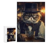 Puzzles pour Adolescents 300 PCS Puzzles pour Adultes Gentleman Grumpy Cat Jeux De Société en Famille Offre Cadeau d'anniversaire pour Toute La Famille 300 PCS