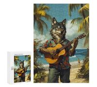Puzzles pour Adolescents 300 PCS Puzzles pour Adultes Wolf Playing Guitar on Tropical Beach Jeux De Société en Famille Offre Cadeau d'anniversaire pour Toute La Famille 300 PCS