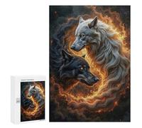 Puzzles pour Adolescents 300 PCS Puzzles pour Adultes Yin Yang Two Wolves in Fiery Circle Jeu De Réflexion Amusant Et Humoristique pour Stimuler Le Cerveau 300 PCS