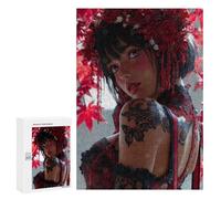 Puzzles pour Adolescents 300 PCS Puzzles Red Floral Crown Woman Portrait Puzzle Jeu Manuel Décoration Murale Idéal comme Cadeau pour Toute La Famille 300 PCS