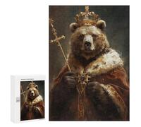 Puzzles pour Adolescents 300 PCS Puzzles Royal Bear King Crowned Artwork Puzzle Jeu Manuel Décoration Murale Idéal comme Cadeau pour Toute La Famille 300 PCS