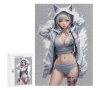 Puzzles pour Adolescents 300 PCS Puzzles White Cat Anime Girl Puzzle Jeu Manuel Décoration Murale Idéal comme Cadeau pour Toute La Famille 300 PCS