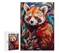 Puzzles pour Adolescents 300 PCS Red Panda Stained Glass Puzzles pour Adultes Jeux Relaxants Décoration Murale Activités Amusantes À La Maison 300 PCS