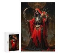 Puzzles pour Adolescents 300 PCS Red Santa Muerte with Roses Puzzles pour Adultes, Jouets Anti-Stress, Activités Amusantes À Faire À La Maison, 300 PCS