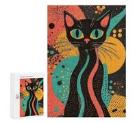 Puzzles pour Adolescents 300 PCS Retro Cat Art Print Vibrant Black Cat Bold Abstract Pop Art Print Puzzles pour Adultes Jouets Anti-Stress pour S'amuser en Famille Interaction Parent-Enfant 300 PCS
