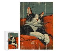 Puzzles pour Adolescents 300 PCS Retro Tuxedo Cat Sleeping Puzzles pour Adultes Jeux De Société en Famille Améliorer La Mémoire Cadeaux d'anniversaire Uniques 300 PCS