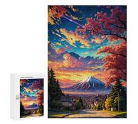 Puzzles pour Adolescents 300 PCS Sakura Mount Fuji Sunset Anime Puzzles pour Adultes Jeu Familial Décoration Parfaite Difficile À Compléter 300 PCS