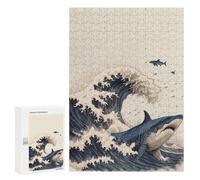 Puzzles pour Adolescents 300 PCS Shark in Japan Great Wave Puzzles pour Adultes - Jeu Manuel Anti-Stress - Cadeaux Uniques pour Anniversaire Et Noël 300 PCS