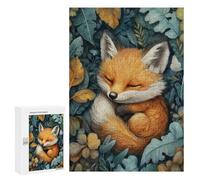 Puzzles pour Adolescents 300 PCS Sleeping Baby Fox in Autumn Leaves Puzzles pour Adultes Jeux De Société en Famille Améliorer La Mémoire Cadeaux d'anniversaire Uniques 300 PCS