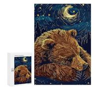 Puzzles pour Adolescents 300 PCS Sleeping Bear Under Starry Night Puzzles pour Adultes Jouets Anti-Stress pour S'amuser en Famille Interaction Parent-Enfant 300 PCS