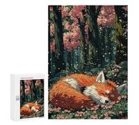 Puzzles pour Adolescents 300 PCS Sleeping Fox in Cherry Blossom Forest Puzzles pour Adultes Jeux Relaxants Décoration Murale Activités Amusantes À La Maison 300 PCS