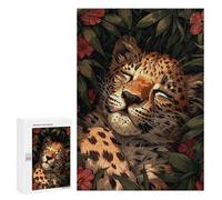 Puzzles pour Adolescents 300 PCS Sleeping Leopard in Flowers Puzzles pour Adultes Jouets Anti-Stress Améliorent La Mémoire Difficiles Et Stimulants 300 PCS