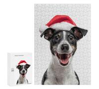 Puzzles pour Adolescents 300 PCS Smooth Fox Terrier Dog with Santa Hat Portrait Puzzles pour Adultes Jeux De Société en Famille Améliorer La Mémoire Cadeaux d'anniversaire Uniques 300 PCS