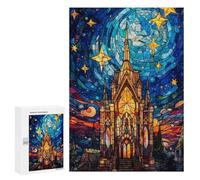 Puzzles pour Adolescents 300 PCS Stained Glass Castle Night Sky Puzzles pour Adultes Assemblage De Modèles De Puzzles Défi À Réaliser Soirée Jeux Et Divertissement en Famille 300 PCS