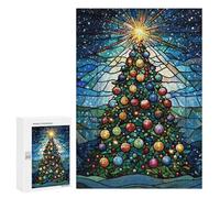 Puzzles pour Adolescents 300 PCS Stained Glass Christmas Tree Puzzles pour Adolescents, Jouets À Faire Soi-même, Activités Amusantes À La Maison pour Passer Le Temps, 300 PCS