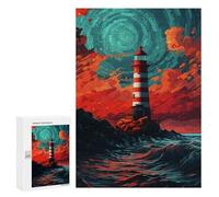 Puzzles pour Adolescents 300 PCS Stormy Lighthouse Painting Puzzles pour Adultes Assemblage De Modèles De Puzzles Défi À Réaliser Soirée Jeux Et Divertissement en Famille 300 PCS