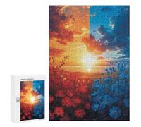 Puzzles pour Adolescents 300 PCS Sunset Fields Red Vs. Blue Puzzles pour Adultes Activités Familiales Interaction Parent-Enfant Jeu Au Design Élégant 300 PCS