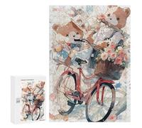 Puzzles pour Adolescents 300 PCS Teddy Bears on Bicycle with Flowers Puzzles pour Adolescents Améliorent La Mémoire Difficiles À Compléter Jeux Stimulants 300 PCS