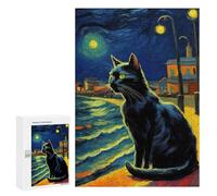 Puzzles pour Adolescents 300 PCS The Starry Night Black Cat Puzzles pour Adolescents Jeux Relaxants Assemblage De Motifs Cadeaux Uniques d'anniversaire Et De Noël 300 PCS