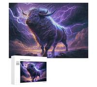 Puzzles pour Adolescents 300 PCS Thundering Bull Epic Lightning Storm Puzzles pour Adultes Jeux Relaxants pour S'amuser en Famille Cadeaux De Noël Et d'anniversaire 300 PCS