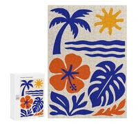 Puzzles pour Adolescents 300 PCS Tropical Beach Illustration with Palm Tree Puzzles pour Adultes Jeux Amusants Décoration Parfaite Cadeaux Uniques d'anniversaire Et De Noël 300 PCS
