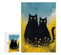 Puzzles pour Adolescents 300 PCS Two Black Cats in Yellow Flowers Jeu De Puzzle Familial Décoration Parfaite Cadeaux Uniques pour Un Anniversaire Et Noël 300 PCS