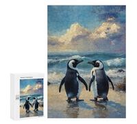 Puzzles pour Adolescents 300 PCS Two Penguins on A Beach Painting Puzzles pour Adolescents, Jouets Anti-Stress, Décoration Murale, Cadeaux d'anniversaire Et De Noël Uniques 300 PCS