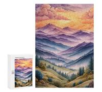 Puzzles pour Adolescents 300 PCS Watercolor Mountain Landscape at Sunset Casse-tête pour Adultes, Jeu De Réflexion Difficile, Original, Cadeau d'anniversaire 300 PCS