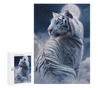 Puzzles pour Adolescents 300 PCS White Tiger Moonlit Sky Puzzles pour Adolescents Améliorent La Mémoire Difficiles À Compléter Jeux Stimulants 300 PCS