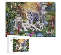 Puzzles pour Adolescents 300 PCS White Tigers in Lush Jungle Paradise Puzzle Anti-Stress, Jouet Idéal pour Une Décoration Amusante À La Maison, 300 PCS
