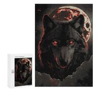 Puzzles pour Adolescents 300 PCS Wolf Dark Moon Red Clouds Puzzles pour Adultes Jeu Familial Décoration Parfaite Difficile À Compléter 300 PCS