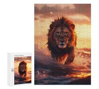 Puzzles pour adolescents 300 pièces Lion dans l'eau au coucher du soleil Puzzles pour adultes Jeu pratique pour améliorer la mémoire Activités amusantes pour la maison 300 pièces
