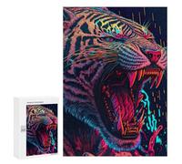 Puzzles pour adolescents 300 pièces Puzzle tigre néon pour adultes Jeux relaxants Coupe précise Jeu difficile Cadeaux 300 pièces